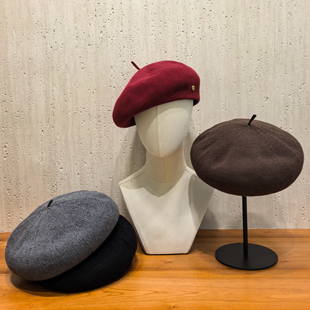 日系纯色针织贝雷帽子女秋冬新款 逛街百搭蓓蕾帽 显脸小画家帽韩版