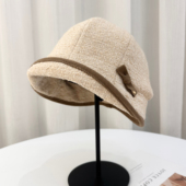 日系卷边羊毛盆帽女大头围秋冬季 保暖护耳渔夫帽显脸小肌理感帽子