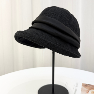 小香风黑色帽子女 气质显脸小卷边盆帽时尚 渔夫帽女款 2025秋冬新款