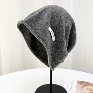 出口订单宽松慵懒纯羊毛堆堆帽子女秋冬轻薄款 大头围针织套头帽子