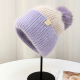 韩版 柔软拼色兔毛绒针织帽子女秋冬保暖毛球毛线帽显脸小护耳冷帽