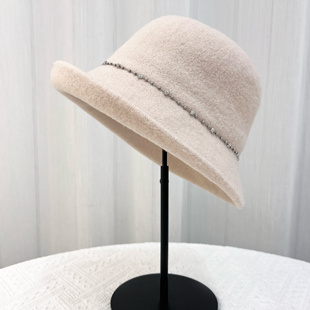 绵羊毛渔夫帽子女2024年秋冬新款 卷边盆帽 保暖气质优雅显脸小时尚