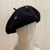 新款 名媛画家帽保暖帽子 蓓蕾帽黑色时尚 羊毛呢贝雷帽女秋冬季 韩版