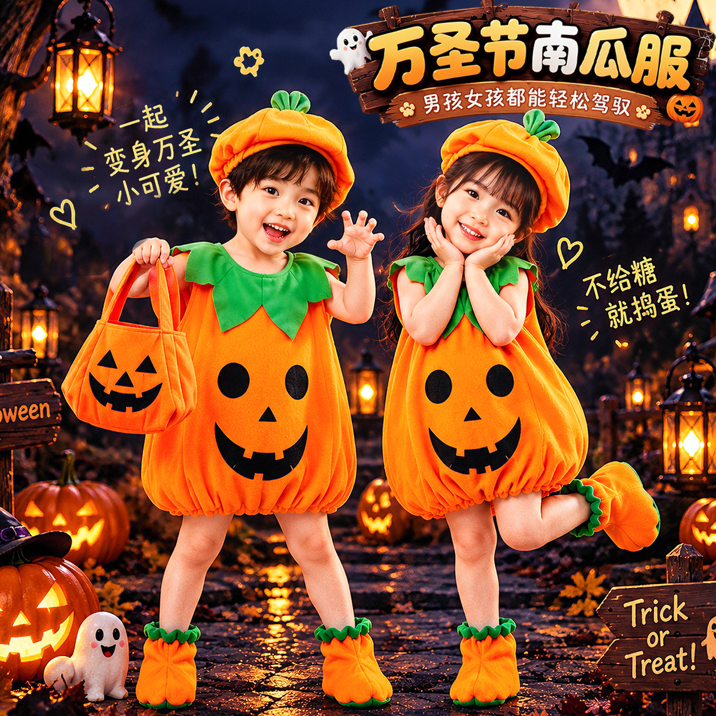 万圣节儿童服装南瓜服幼儿园万圣节cos服衣服装饰送糖果袋道具女