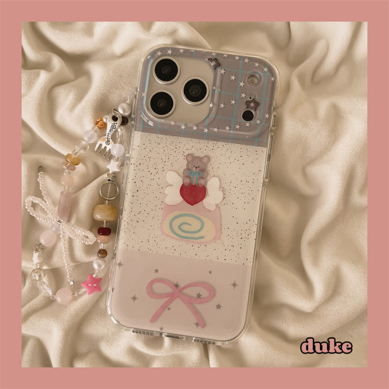 独壳 ins拼接蛋糕卷小熊链条适用苹果17promax手机壳日韩可爱iPhone16新款15防摔14pro女款13双层手机套硬壳,3C数码配件,手机保护套/壳,淘宝优惠券,粉丝福利购,淘宝优惠卷