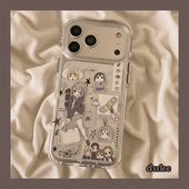 独壳 13双层手机套硬壳 15防摔14pro女款 卡通二次元 日漫轻音少女适用苹果17promax手机壳古早黑白iPhone16新款