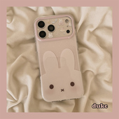 15防摔15pro女款 独壳 可爱粉色兔子表情适用苹果17promax手机壳日韩风少女甜妹iPhone16新款 双层壳手机套硬壳