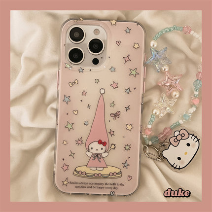 独壳 ins粉色渐变星星猫咪带链条适用苹果16手机壳双层iPhone15promax新款14ProMax防摔13pro女款手机套硬壳