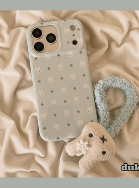 独壳 日韩风蓝色米菲兔毛绒挂绳适用苹果17promax手机壳奶乎乎iPhone16新款15防摔14pro女款13可爱手机套硬壳