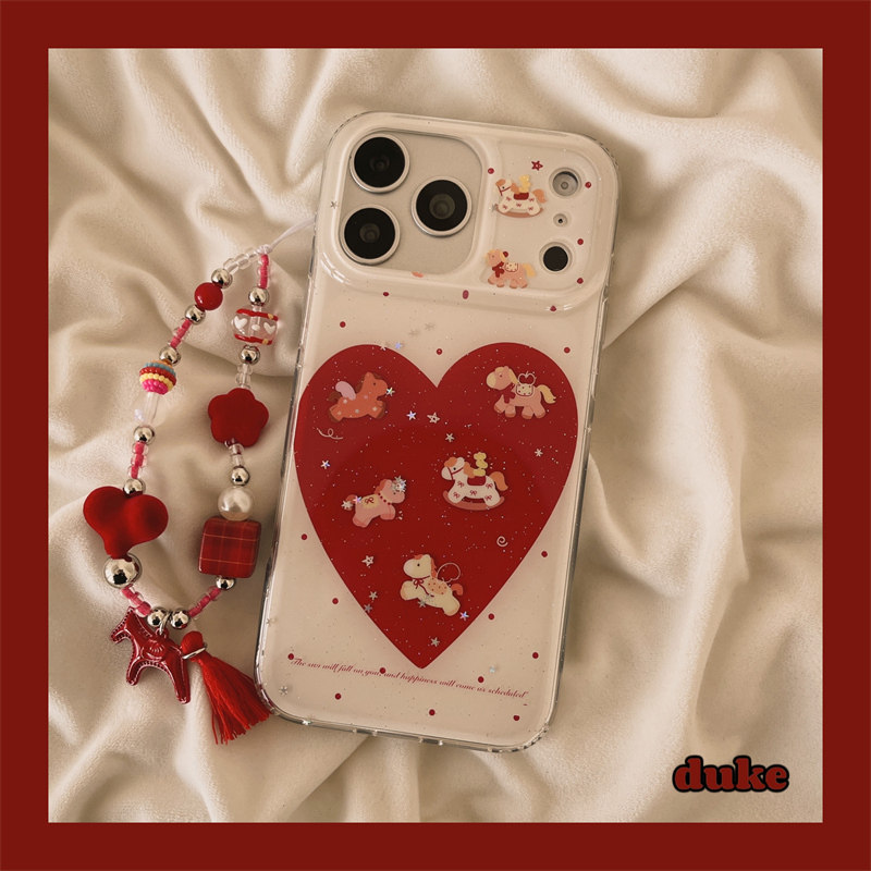 独壳 ins红色爱心小马带链条适用苹果17promax手机壳韩系简约iPhone16新款15防摔14pro女款13双层手机套硬壳,3C数码配件,手机保护套/壳,淘宝优惠券,粉丝福利购,淘宝优惠卷