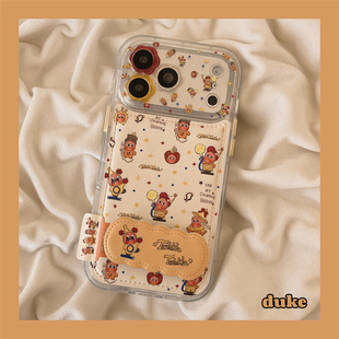 独壳 皮质趣味卡通星星人带折叠支架适用苹果17promax手机壳日韩风iPhone16新款15防摔14pro女款13手机套硬壳