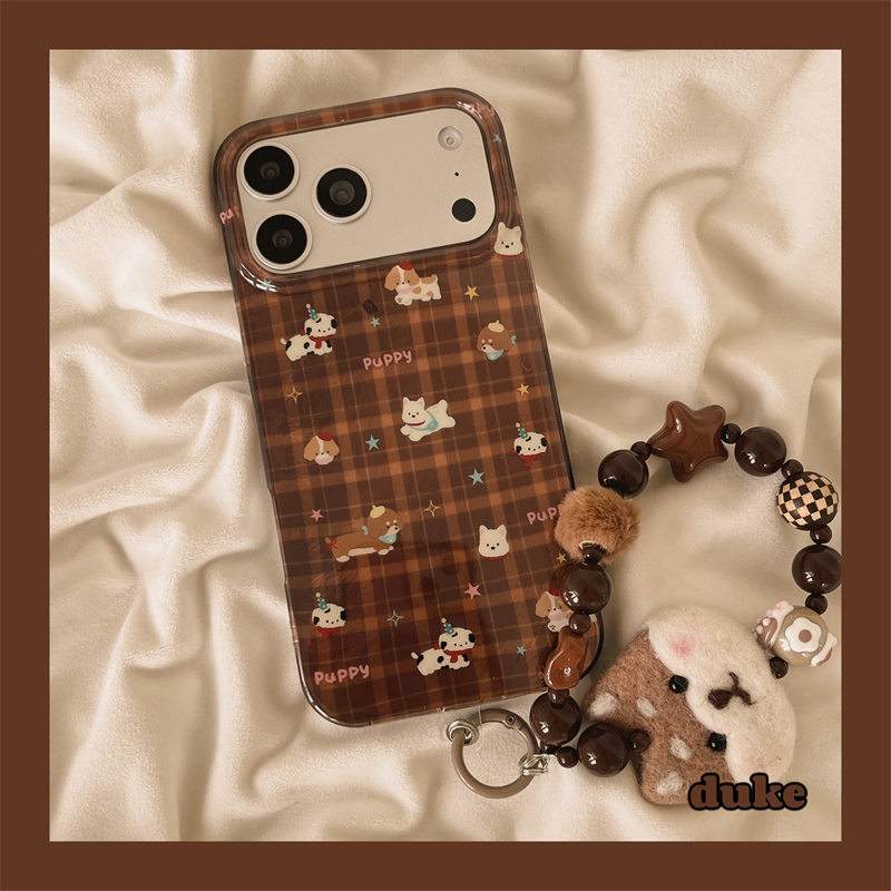 适用苹果手机壳棕色卡通小狗