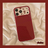 15防摔15pro女款 独壳 ins简约红色波点蒙奇奇适用苹果17promax手机壳日韩卡通iPhone16新款 双层壳手机套硬壳