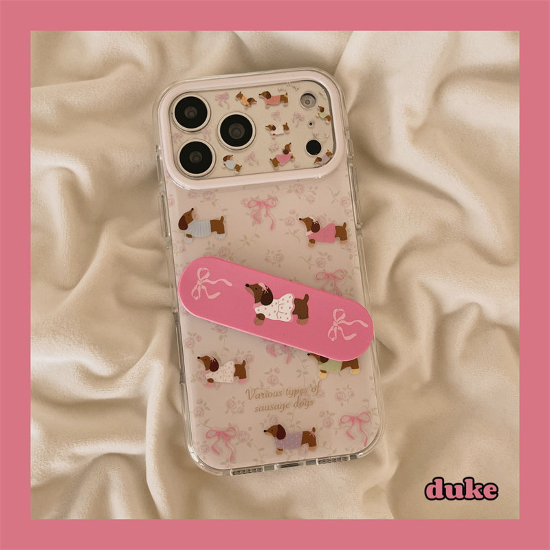 独壳 日韩粉色碎花腊肠狗支架适用苹果17promax手机壳可爱少女iPhone16新款15防摔15pro女款双层壳手机套硬壳,3C数码配件,手机保护套/壳,淘宝优惠券,粉丝福利购,淘宝优惠卷