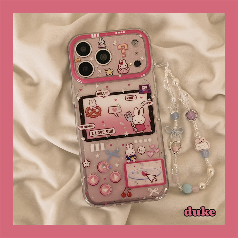 独壳 可爱粉色兔子游戏机带链条适用苹果17promax手机壳软萌iPhone16新款15防摔14pro女款13双层壳手机套硬壳,3C数码配件,手机保护套/壳,淘宝优惠券,粉丝福利购,淘宝优惠卷