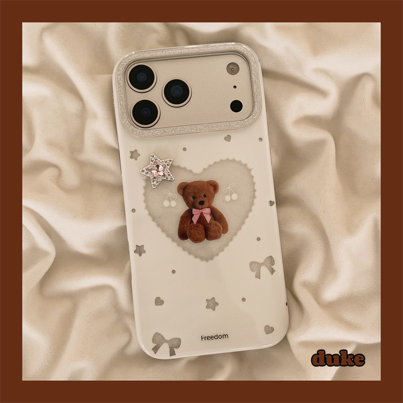 独壳 ins白色爱心小熊立体星星适用苹果17promax手机壳日韩风卡通iPhone16新款15防摔14pro女款13手机套硬壳