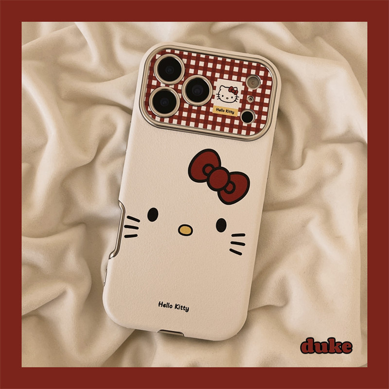 适用苹果手机壳格纹可爱猫咪表情