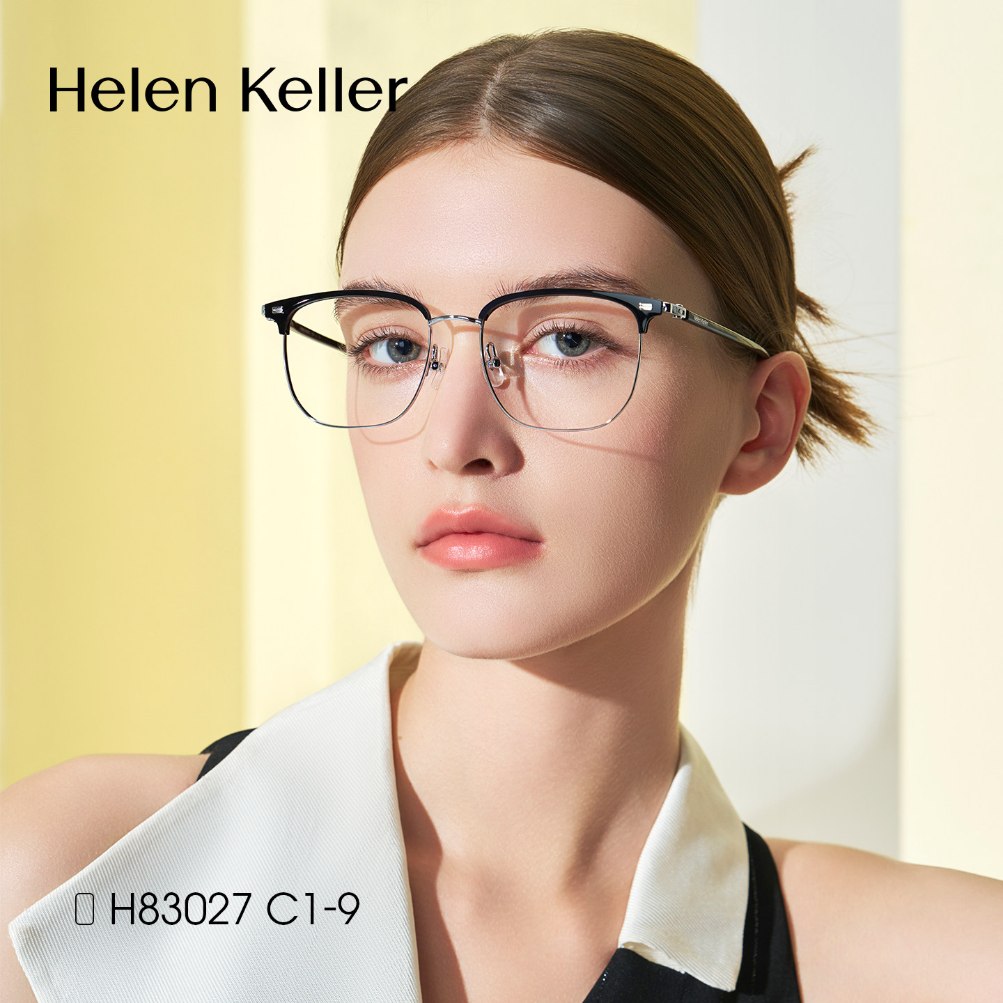 海伦凯勒明星同款眉线半框眼镜男专业可配近视带度数大脸眼镜架女