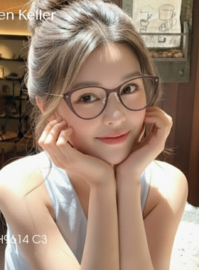 海伦凯勒适合高度数近视的猫眼镜架女款配镜片超轻7g眼镜框H9614