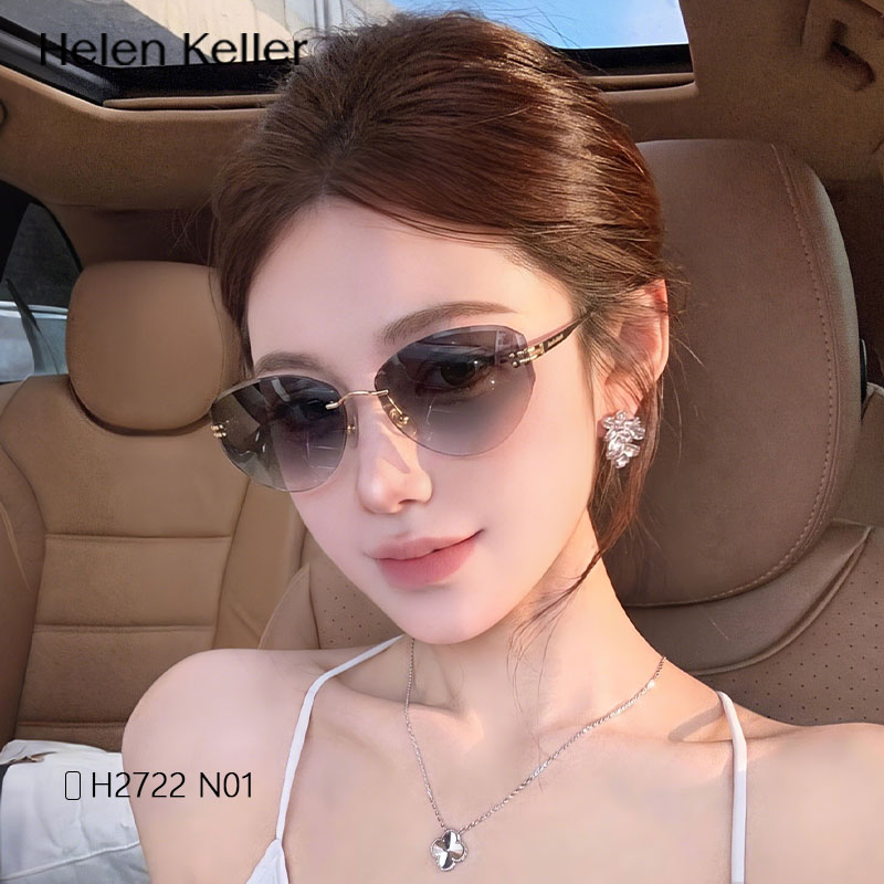 海伦凯勒猫眼太阳眼镜女士2026新款正流行渐变色无框墨镜海边度假