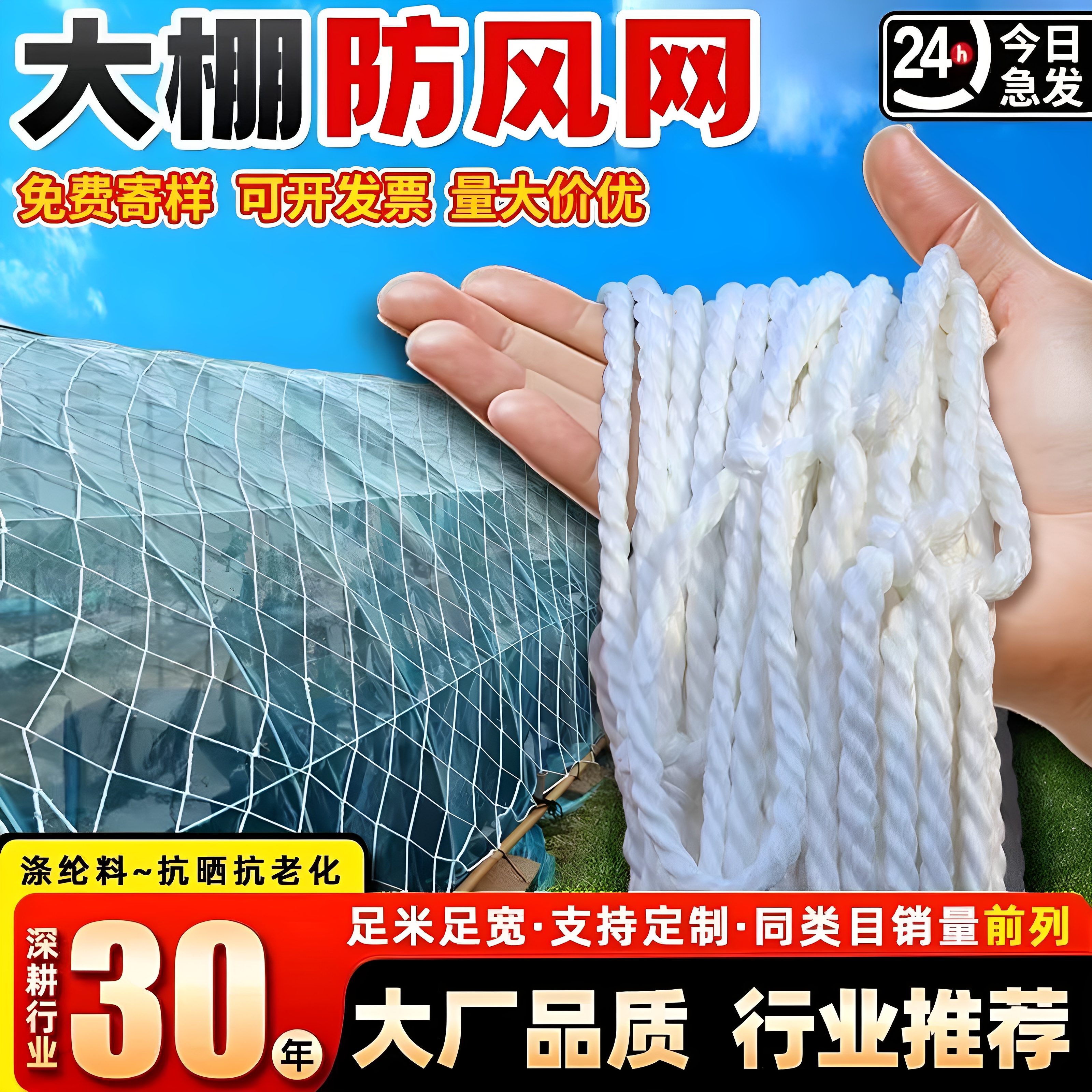 大棚防风网户外防护网抗老化暴晒农用大孔压膜绳网养殖挡风网大棚