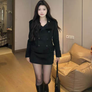 onee自制小个子包臀裙套装 古早风黑白两色收腰百搭显瘦女气质冬款