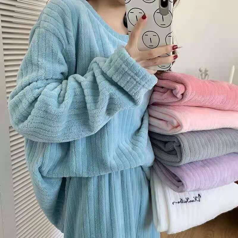 珊瑚绒睡衣女冬季加绒加厚套装甜美可爱法兰绒春秋冬款保暖家居服