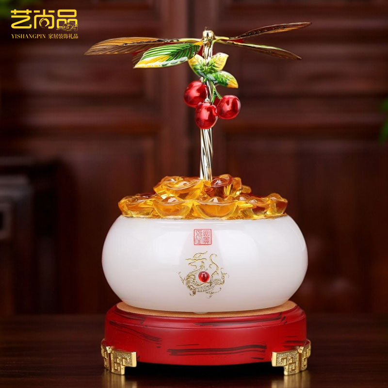 琉璃发财树聚宝盆摆件办公室桌面装饰客厅招财工艺品商务开业送礼