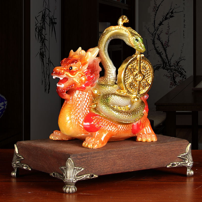 玉石龙龟摆件玄武神兽招财进宝装饰品铜龟蛇四方神兽风水镇宅摆件