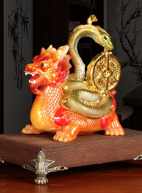 玉石龙龟摆件玄武神兽招财进宝装饰品铜龟蛇四方神兽风水镇宅摆件