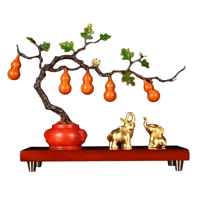 五福临门全铜葫芦摆件吉祥小象家居客厅书架装饰纯铜乔迁新居礼品