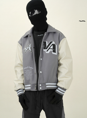 VIRTUAL ASPECT机械手臂vibe风短款棒球夹克毛巾绣夹棉外套男