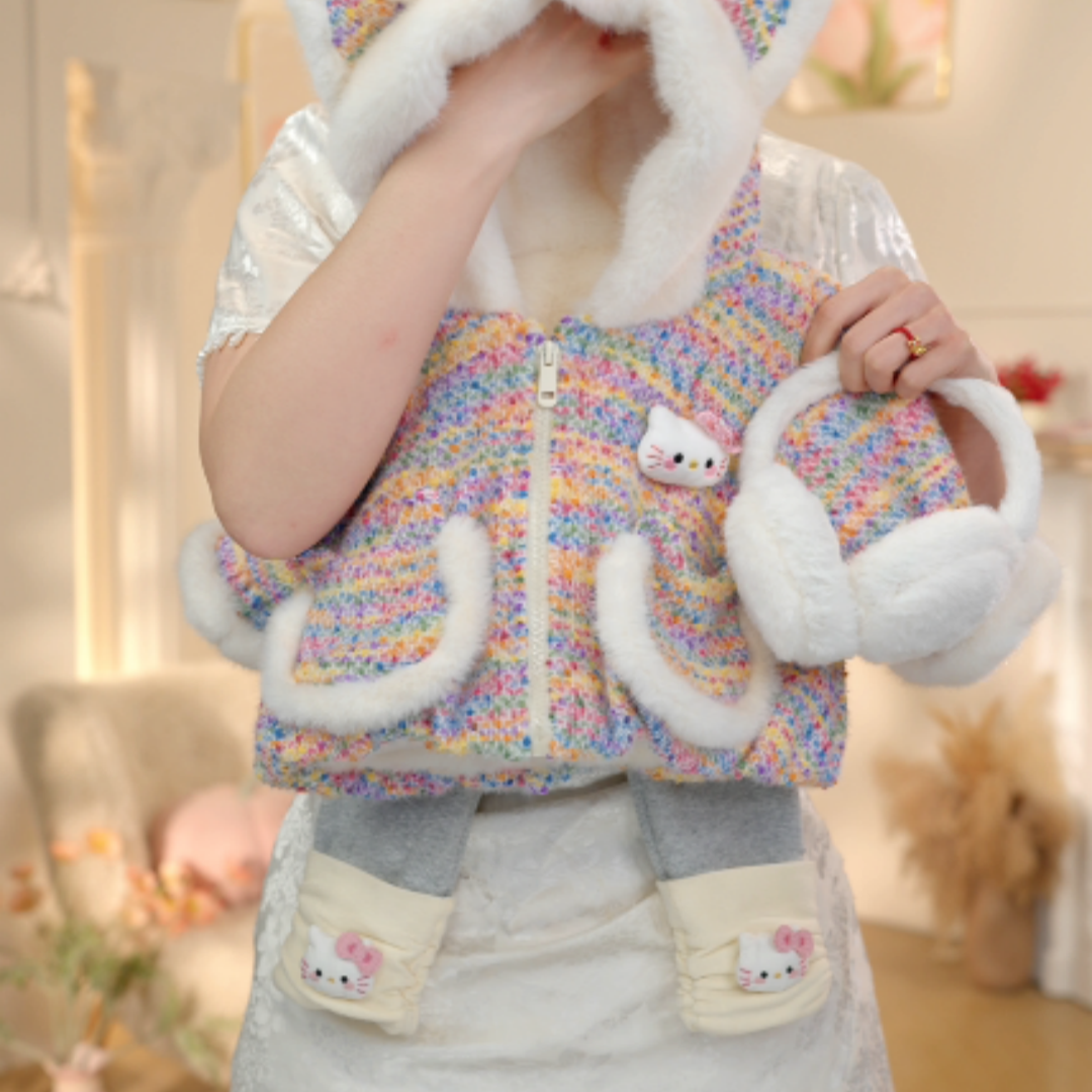 【2511】2025年冬季新款女童彩色冰激淋豆豆纱双面毛毛外套