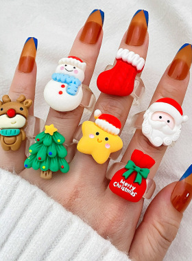 Christmas cartoon cute bell elderly resin ring new niche fr