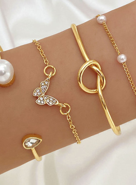 Knot opening bracelet, personalized trend, diamond inlaid b