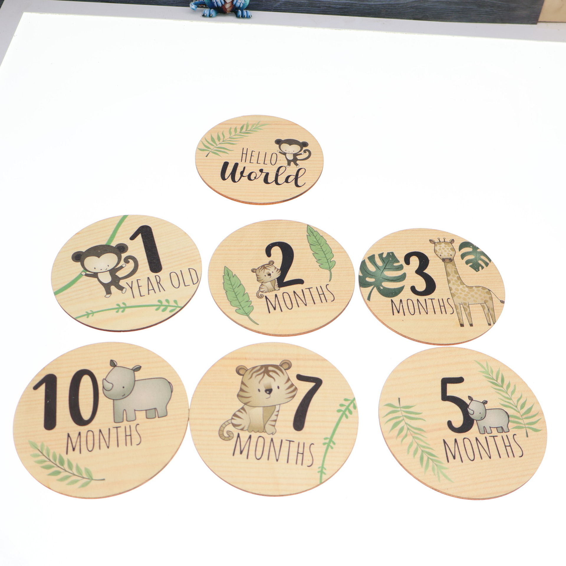 Wooden baby milestone commemorative wood chips welcome newb