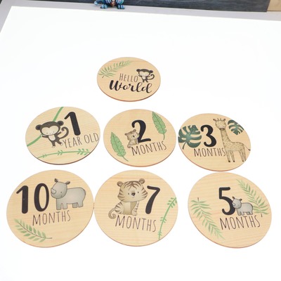 Wooden baby milestone commemorative wood chips welcome newb