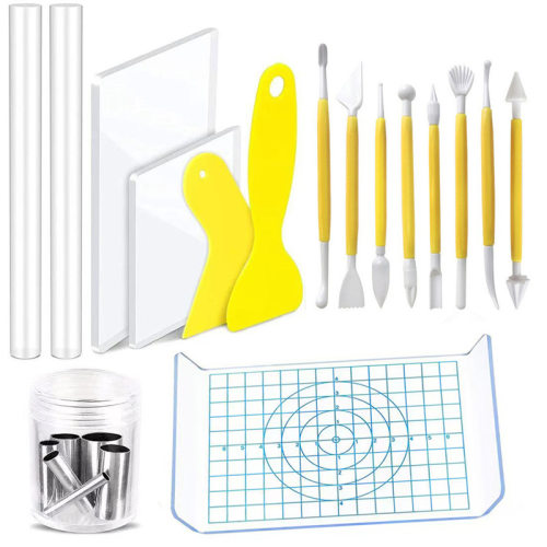 22 piece set of ultra light clay tools, acrylic clay press