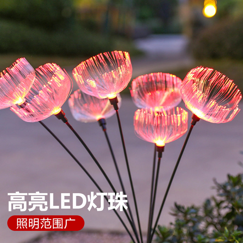 Solar powered outdoor fiber optic jellyfish light LED rainb