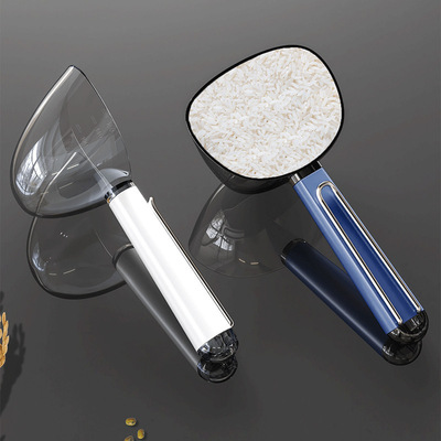 Household kitchen scooping rice with scale measuring rice s