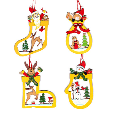 Christmas Tree Wooden Pendant Christmas Painting Carving Cr