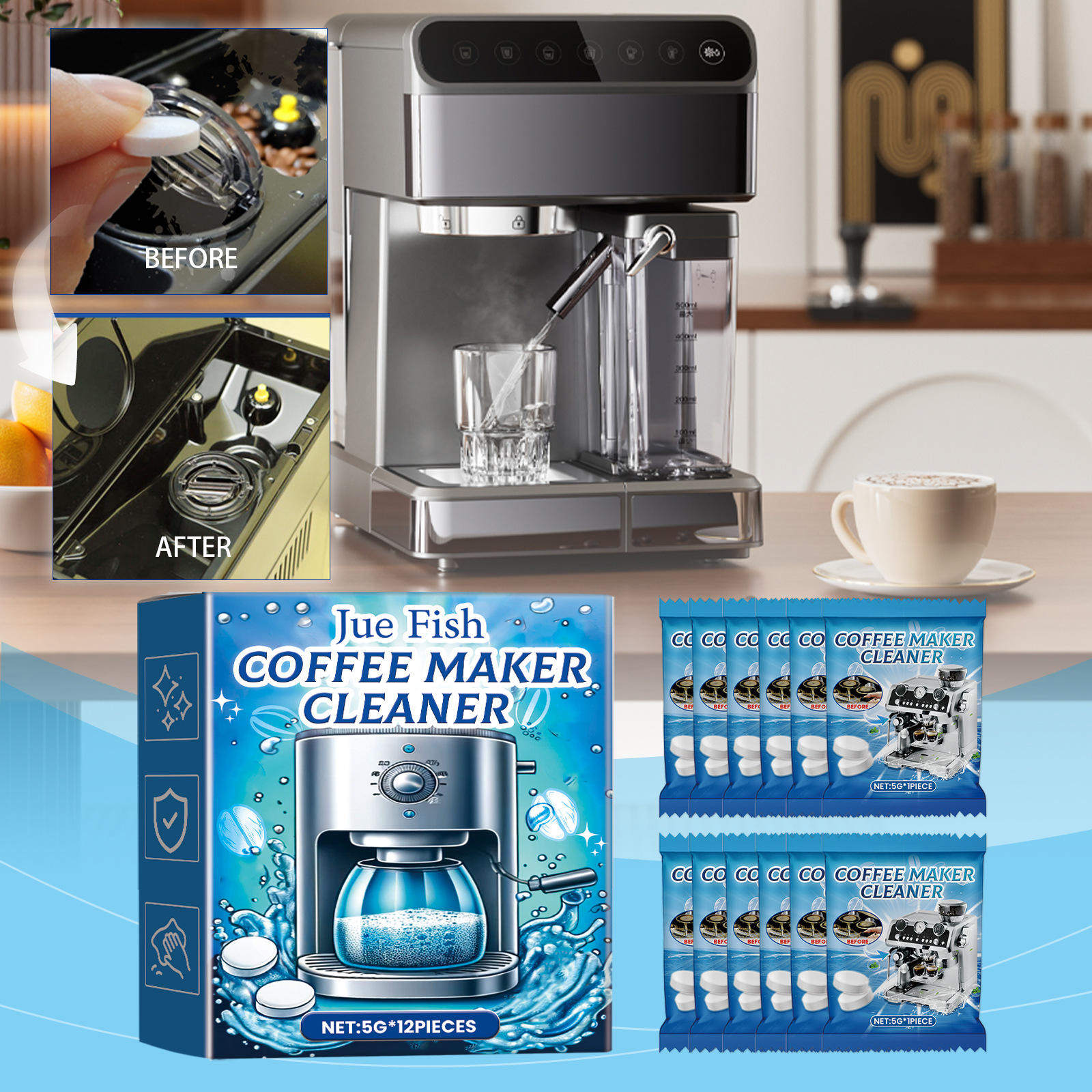 JUE FISH coffee machine cleaning effervescent tablets clean