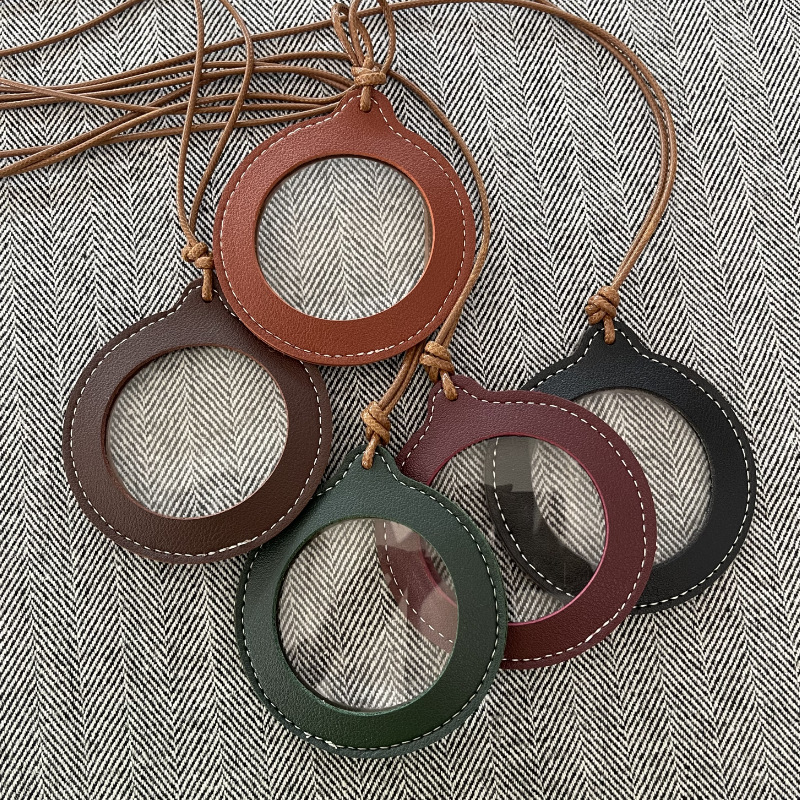 70mm neck hanging magnifying glass PU leather cover leather