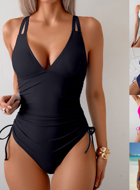 Unified swimsuit women 2025 solid color swimsuit bikini