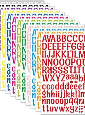 DIY color pack with 26 alphanumeric symbol stickers, cartoo