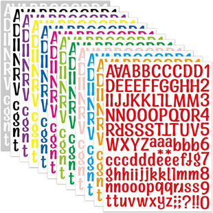 DIY color pack with 26 alphanumeric symbol stickers, cartoo