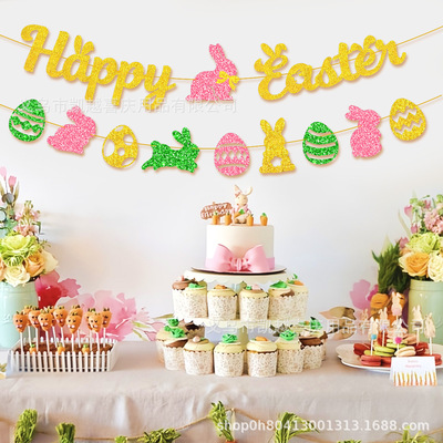 Easter themed gold onion paper banner rabbit Easter egg Hap