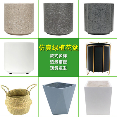 Nordic polygonal cement flowerpot large square indoor livin