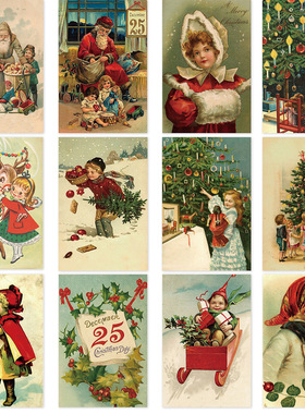 Christmas Series Postcards Santa Claus Elk Girl Decorative