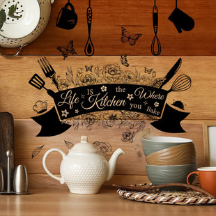 Black Kitchen Utensils Flower Butterfly Wall Stickers Home